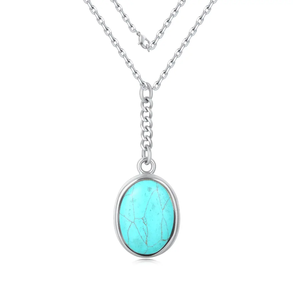 Classic Oval Turquoise-Style Silver-Tone Pendant – Elegant Fashion Jewelry（DJ01N0273）