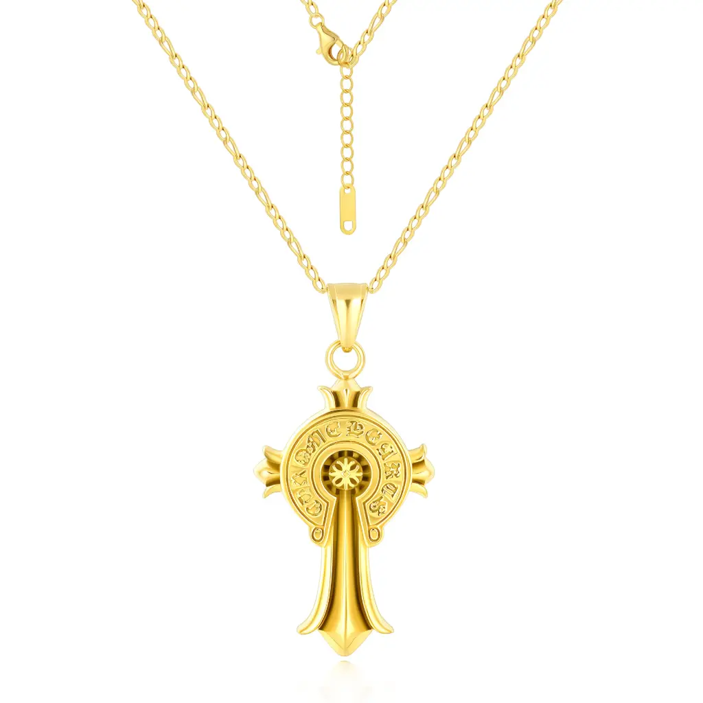 Vintage-Inspired Ornate Gold Cross Pendant Necklace（DJ01N0278）