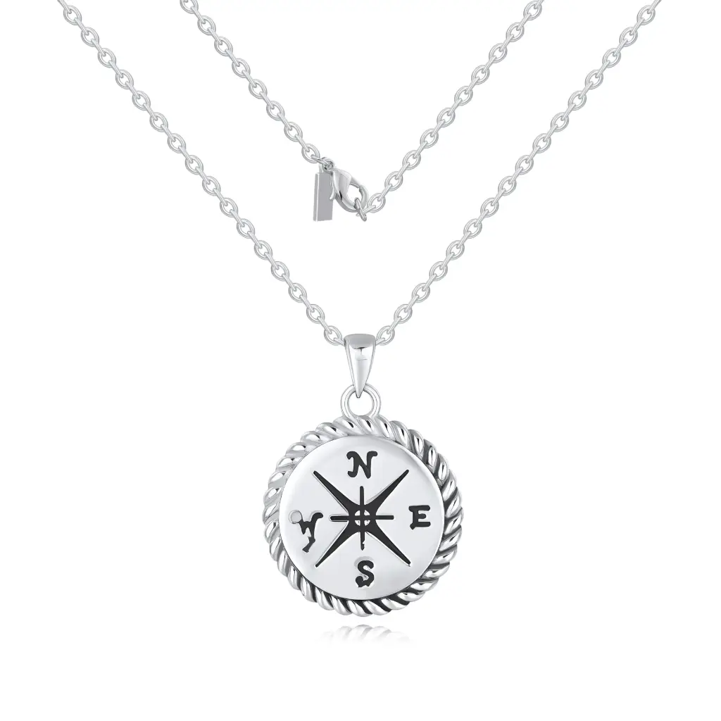 Nautical Compass Pendant Necklace – Adventure-Inspired Silver-Tone Jewelry(DJ01N0281)