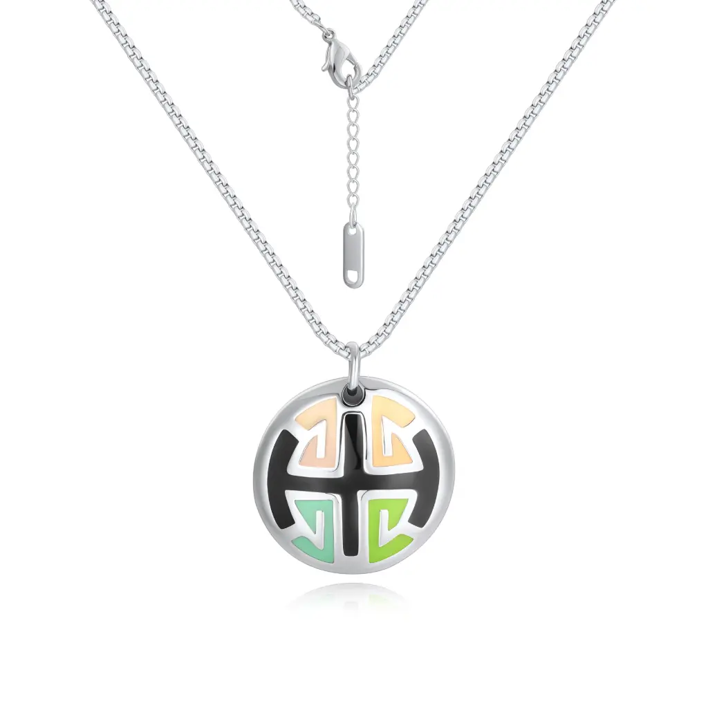 Modern Geometric Enamel Pendant Necklace – Premium Silver Jewelry DJ01N0293