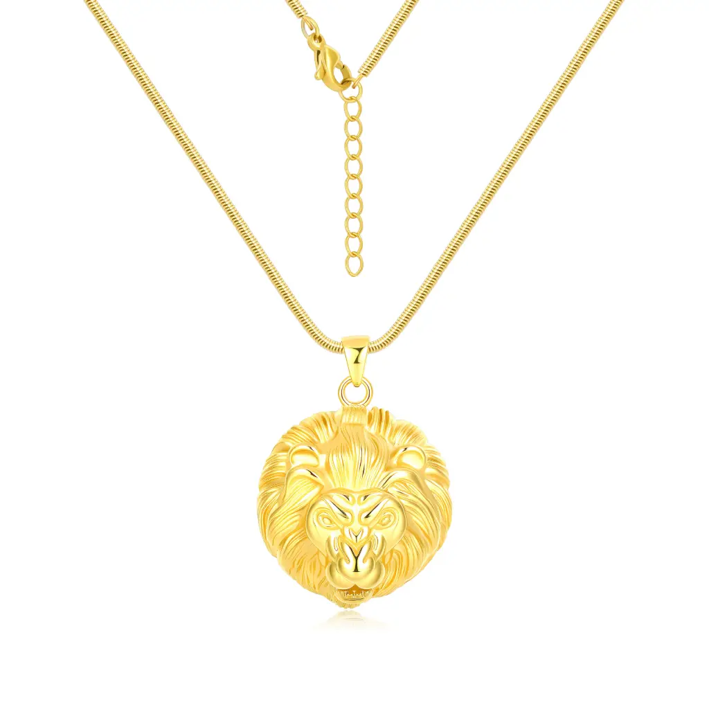 Bold Lion Head Pendant Necklace – Premium Gold-Tone 925 Sterling Silver DJ01N0294
