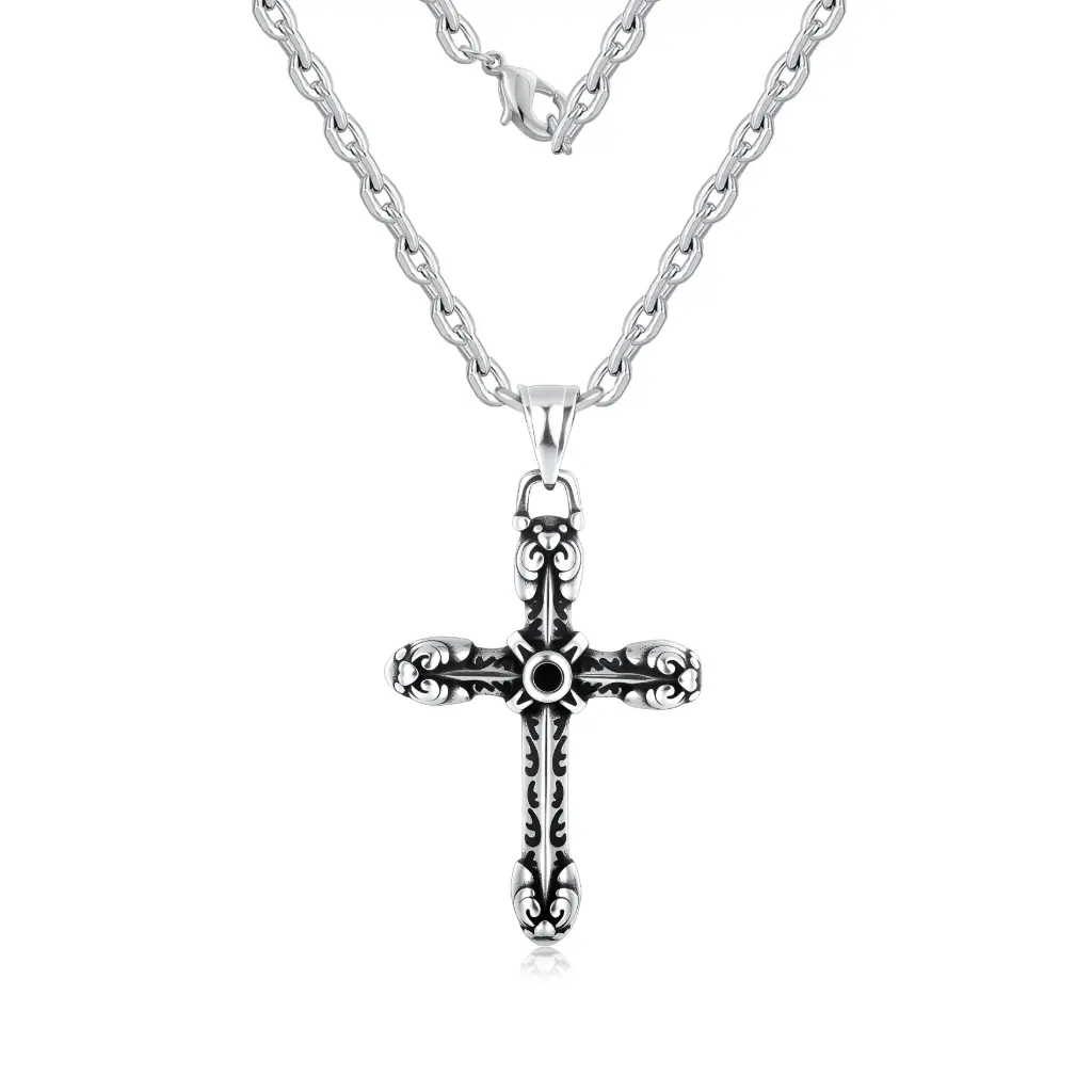 Ornate Vintage-Style Cross Pendant Necklace – Premium 925 Sterling Silver DJ01N0301