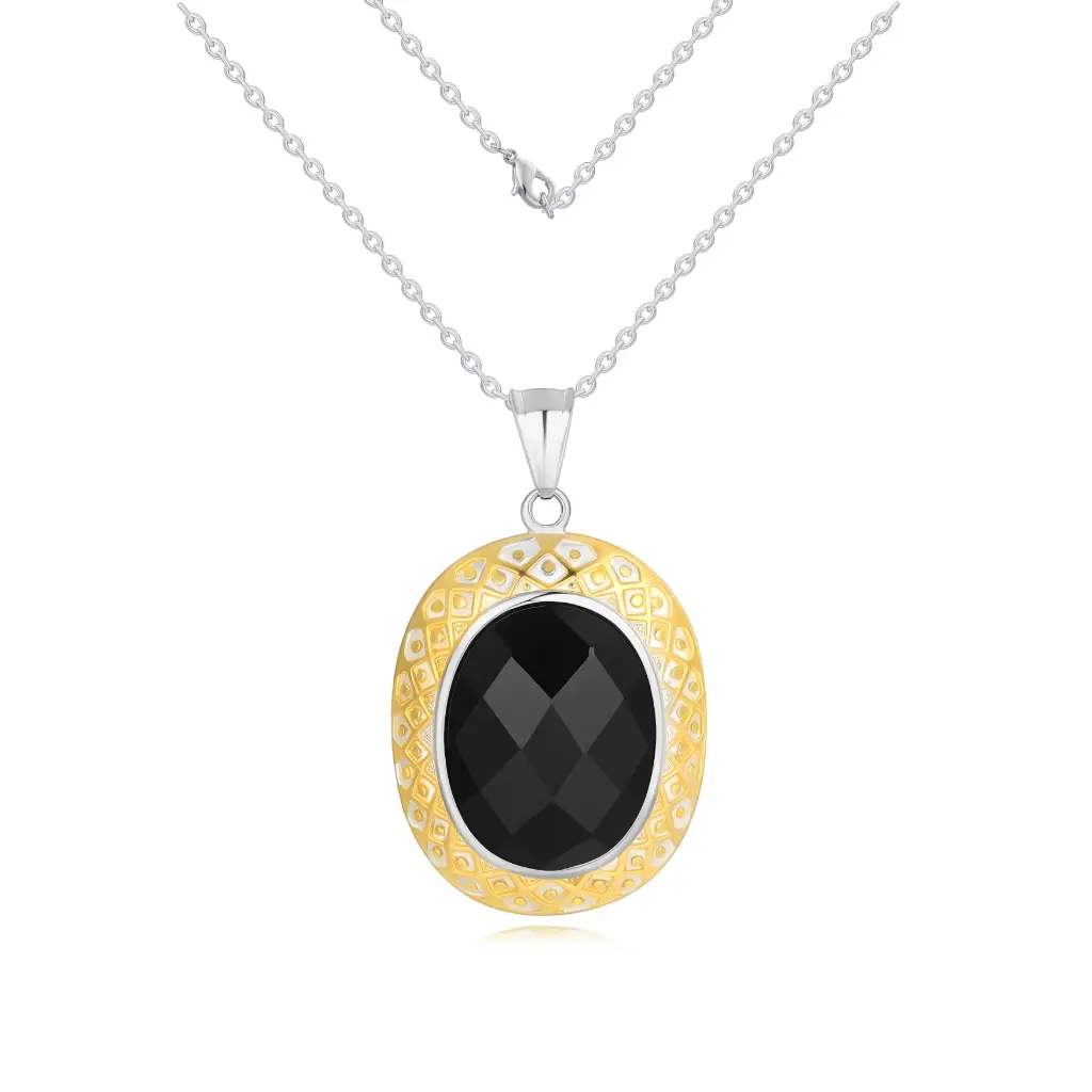 Vintage-Inspired Black Faceted Oval Pendant Necklace – Premium Statement Jewelry DJ01N0304