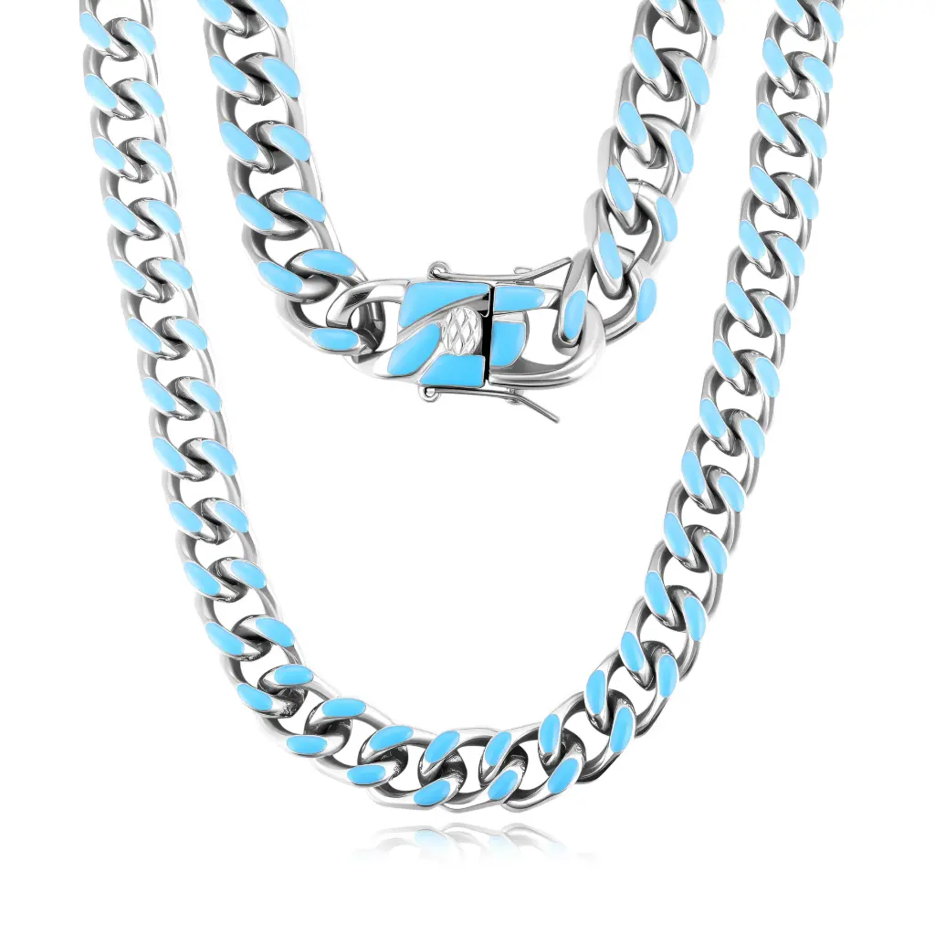 Vibrant Blue Enamel Curb Chain Necklace – Premium International Style Jewelry DJ01N0310