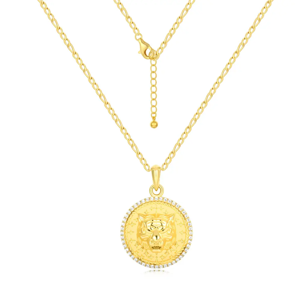 Gold-Tone Tiger Coin Pendant Necklace – Premium Statement Jewelry DJ01N0313