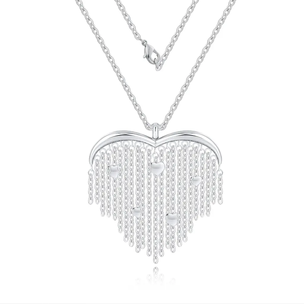 925 Sterling Silver Cascading Heart Charm Pendant Necklace DJ01N0344
