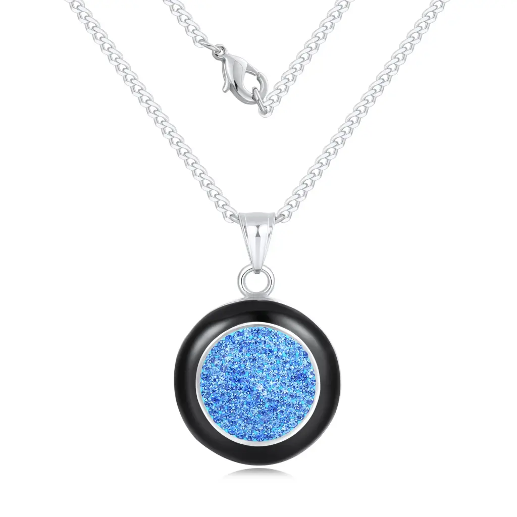 Elegant Blue Crystal Pave 925 Sterling Silver Pendant Necklace DJ01N0347