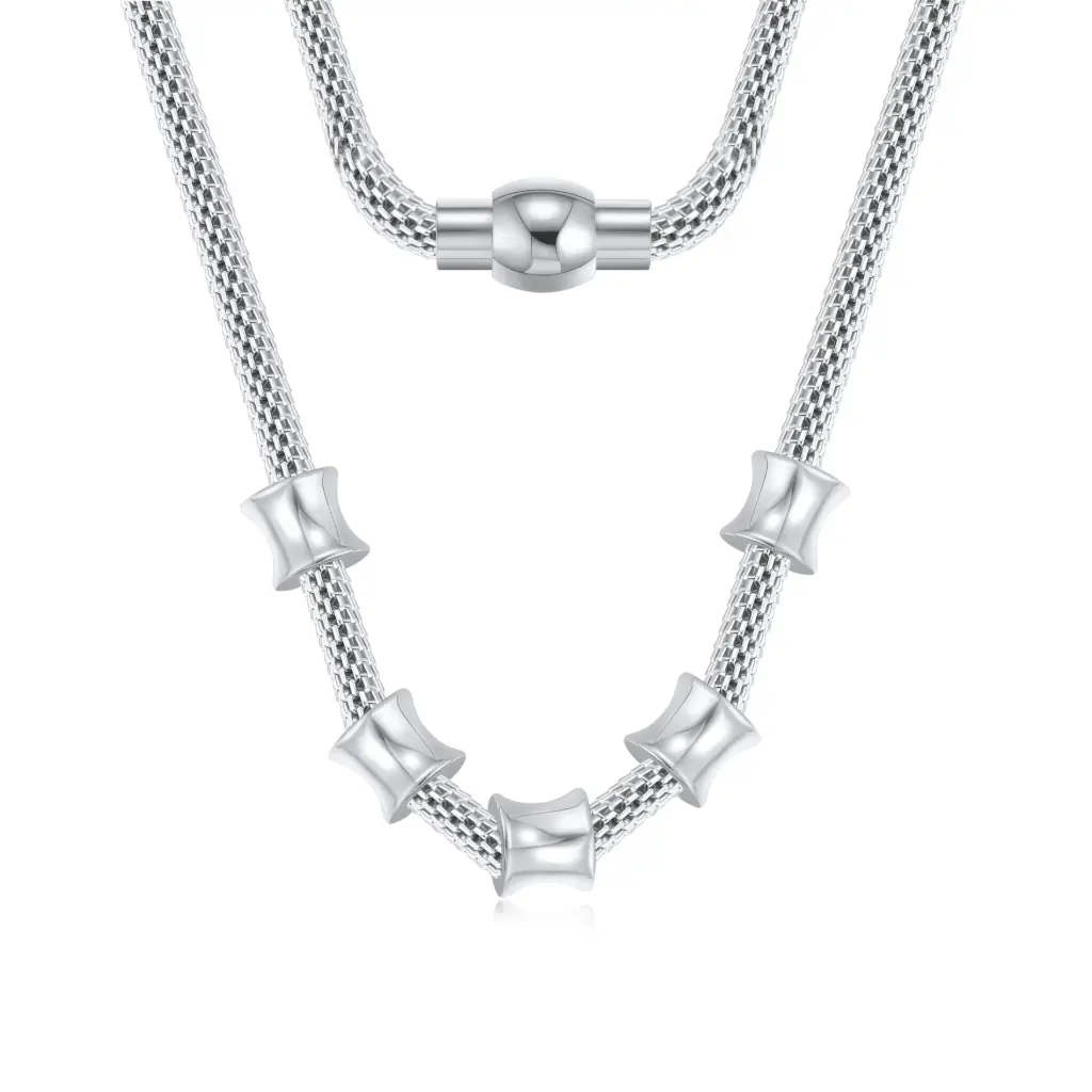 Modern Mesh Chain Necklace with Geometric Accents DJ01N0353
