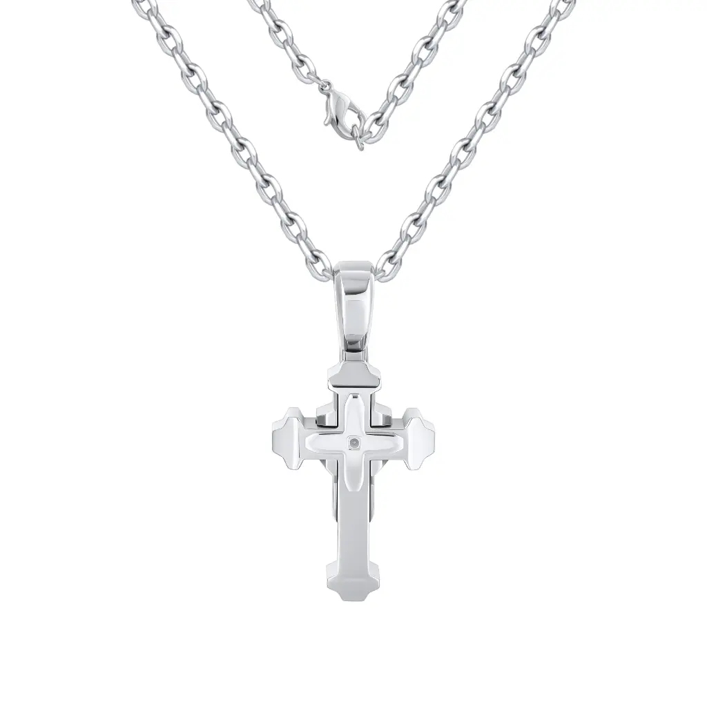 Classic Tiered Cross Religious Pendant | Precision Machined Stainless Steel & Silver Jewelry | Jinyi Jewelry DJ01N0355