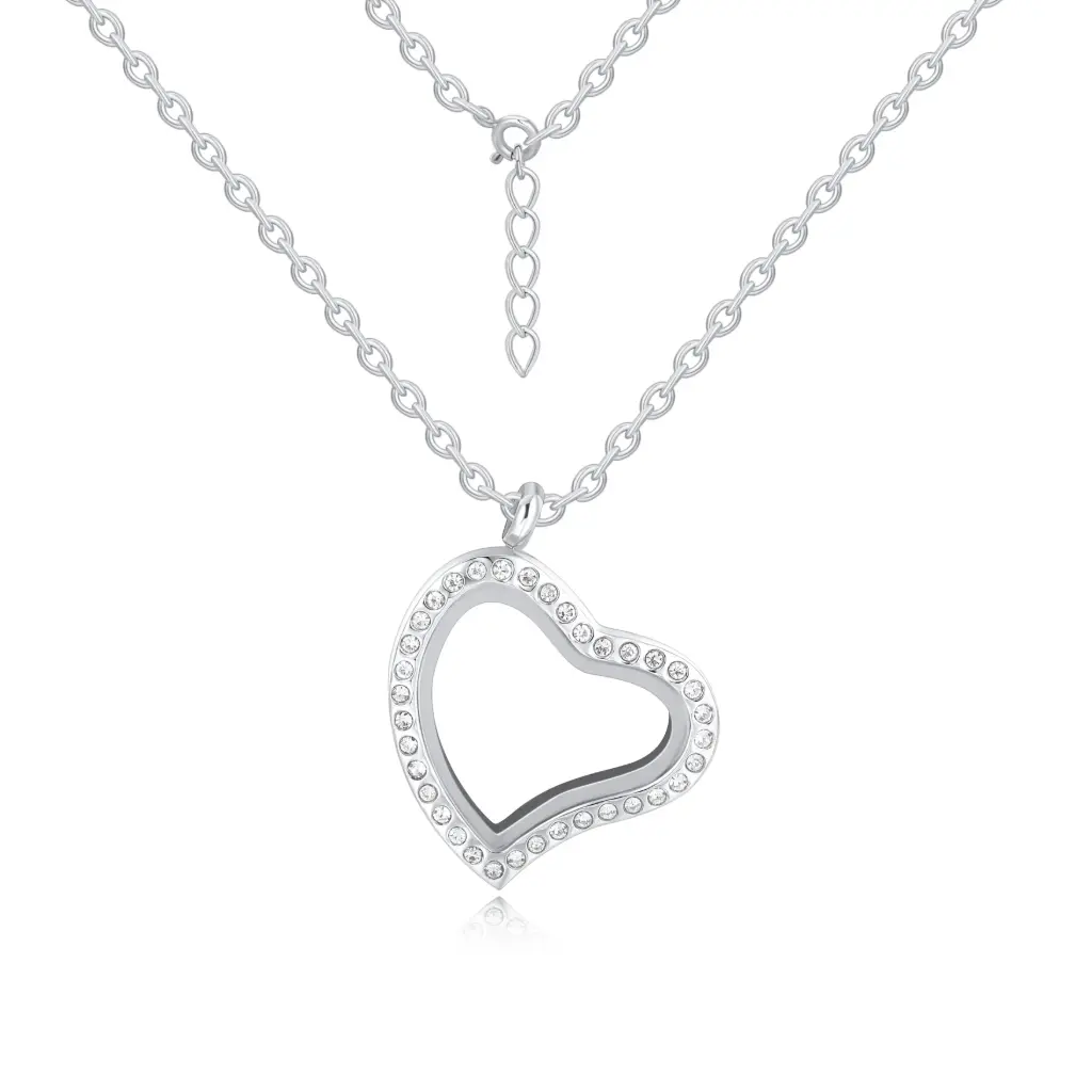 Elegant Crystal Heart Floating Locket Pendant | 925 Sterling Silver Custom Jewelry | Jinyi Jewelry DJ01N0358