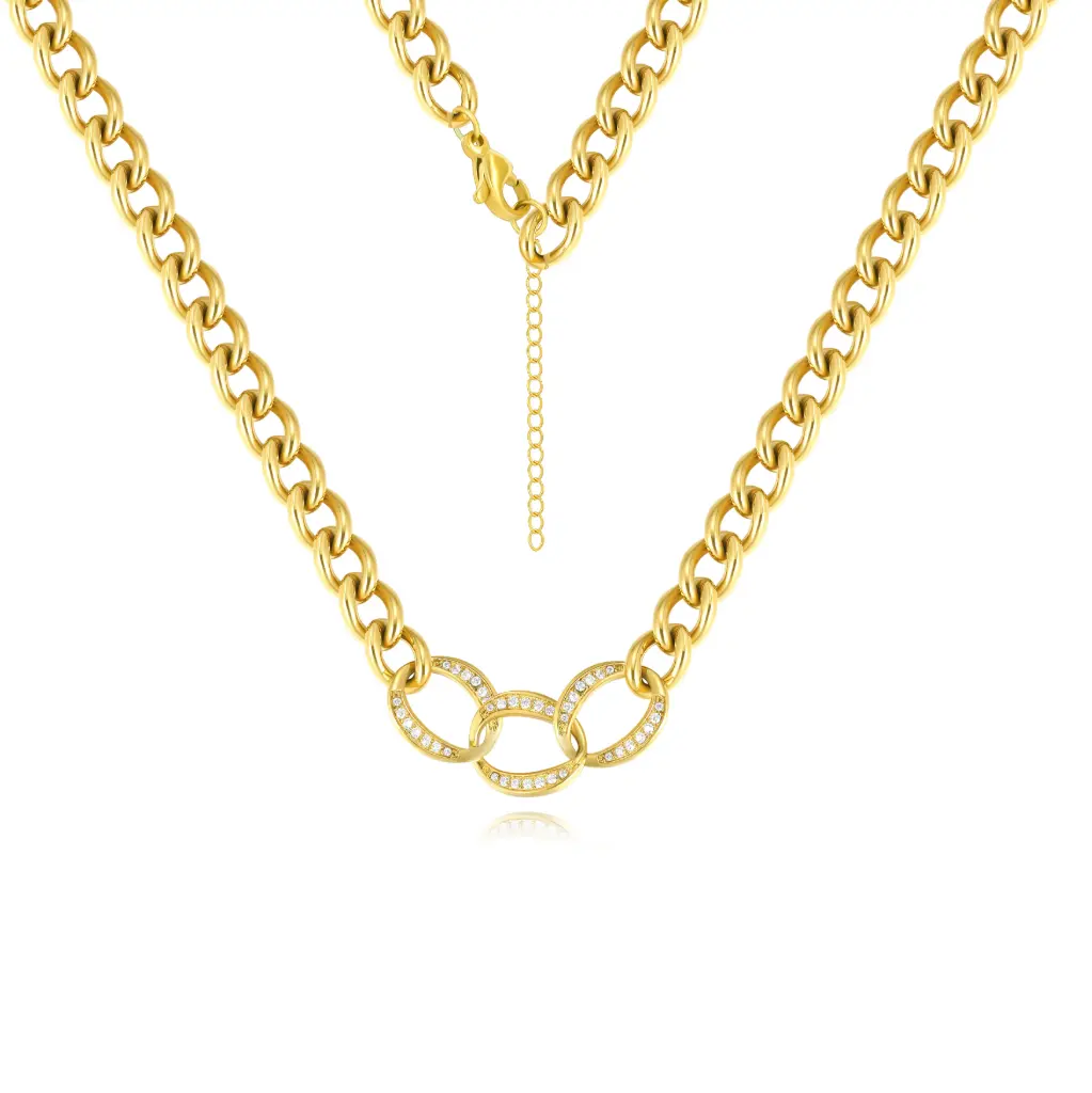 Luxury Gold-Plated Statement Link Necklace | Elegant Crystal Interlocking Circles | Jinyi Jewelry  DJ01N0359