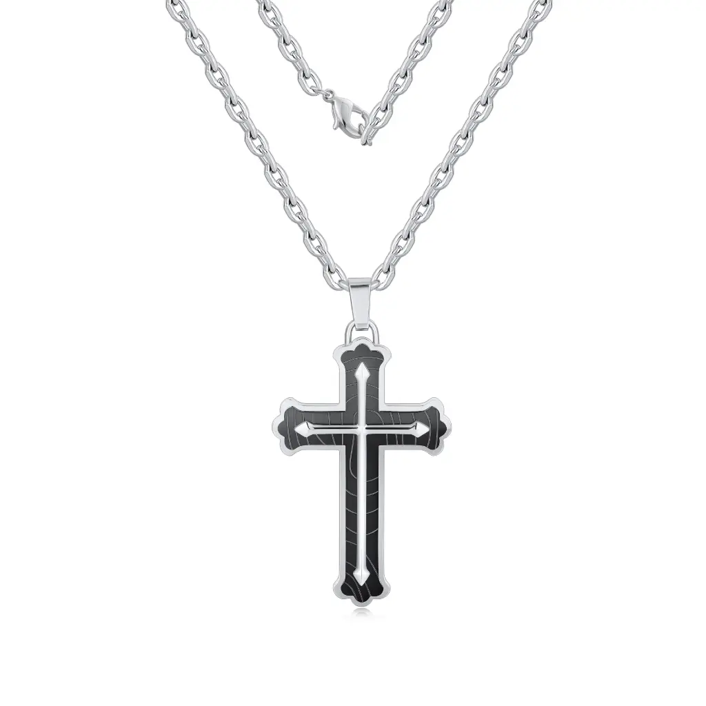 Premium Black Enamel Cross Pendant Necklace | 925 Sterling Silver Custom Jewelry | Jinyi Jewelry DJ01N0360