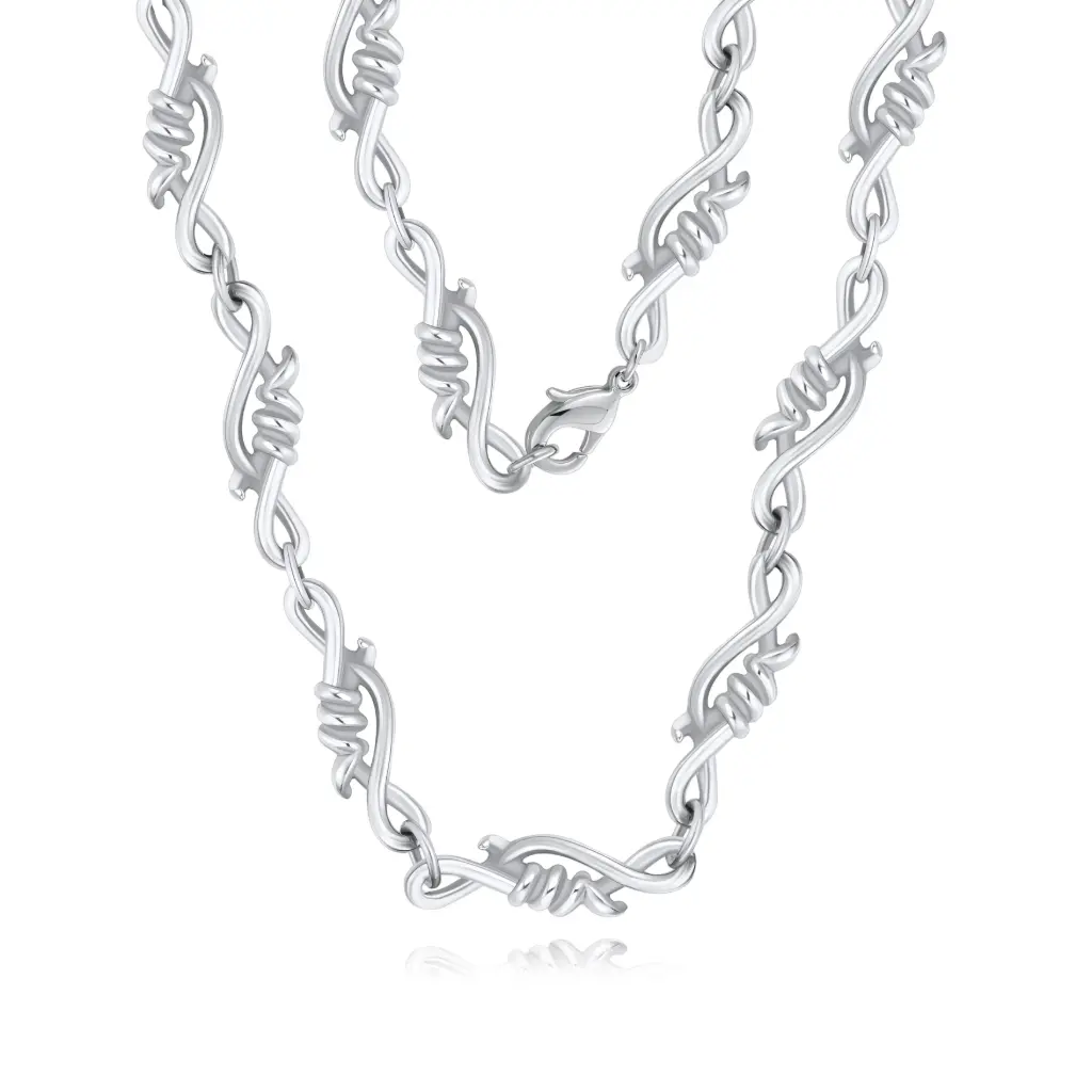 Edgy Barbed Wire Chain Necklace | Premium Stainless Steel & Silver Fashion Jewelry | Jinyi Jewelry DJ01N0361