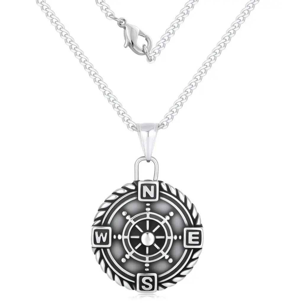 Hypoallergenic compass pendant for men, Durable stainless steel nautical jewelry, Vietnam jewelry factory custom pendant production, High-quality sterling silver nautical necklace supplier. DJ01N0368