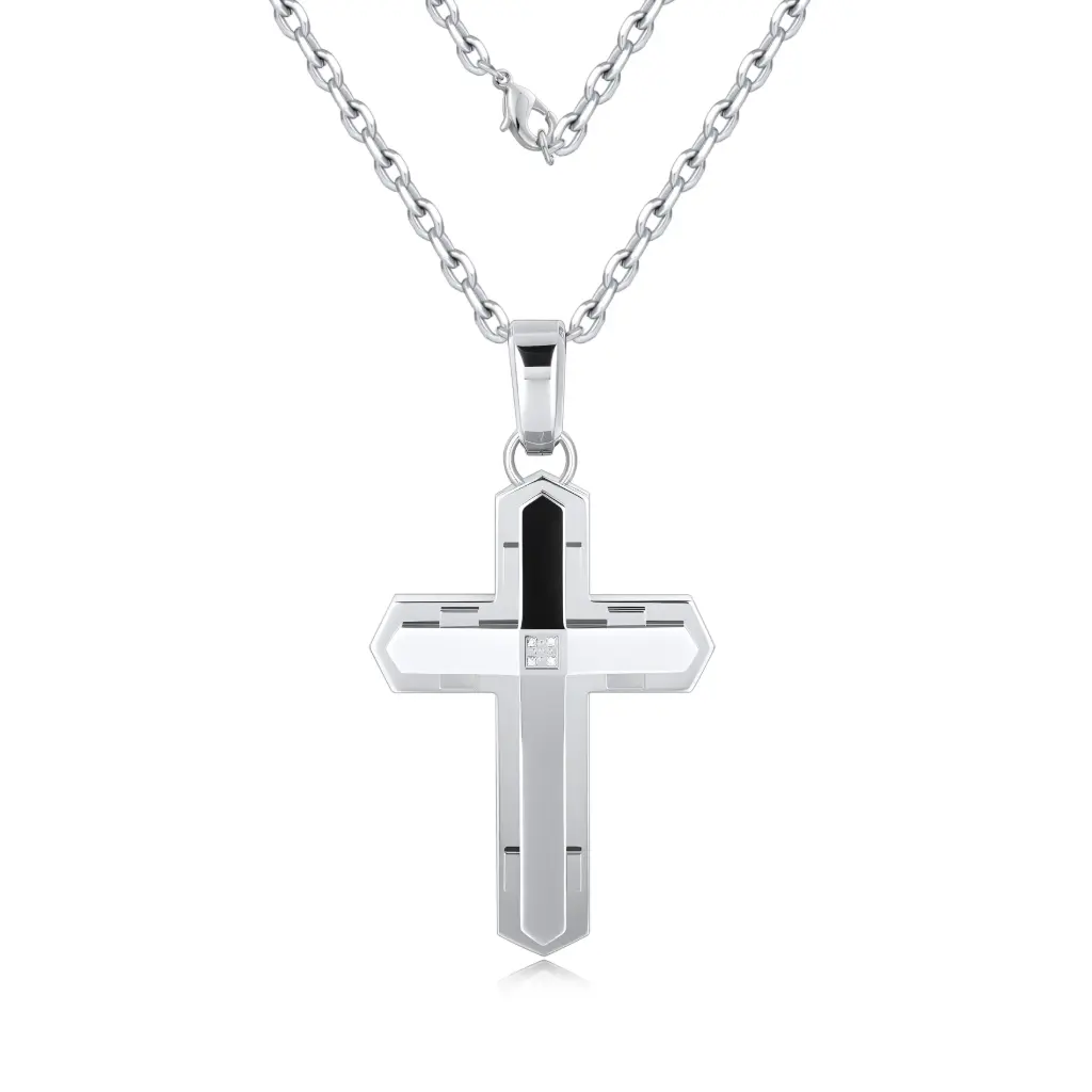 Hypoallergenic stainless steel cross pendant, Durable silver cross necklace wholesale, Vietnam jewelry factory custom pendant production, High-quality minimalist religious jewelry for wholesale DJ01N0377