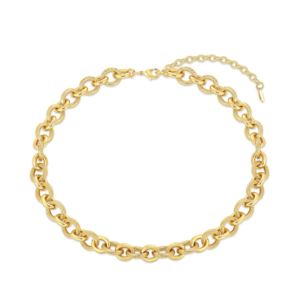Chunky Gold Plated Brass Chain Necklace With Circular Link Design