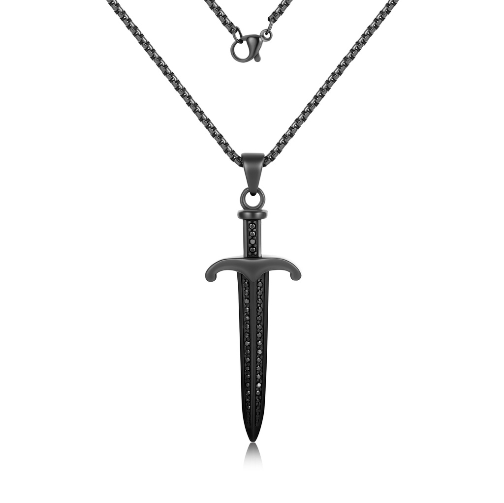 Black Stainless Steel Sword Pendant Necklace with Gothic Warrior Style
