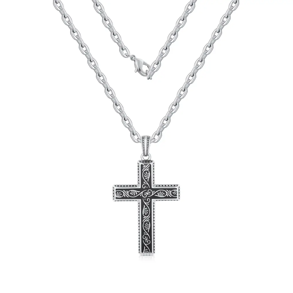 Premium Engraved Cross Pendant Necklace | Custom 925 Silver Jewelry Manufacturer | Jinyi Jewelry DJ01N0391
