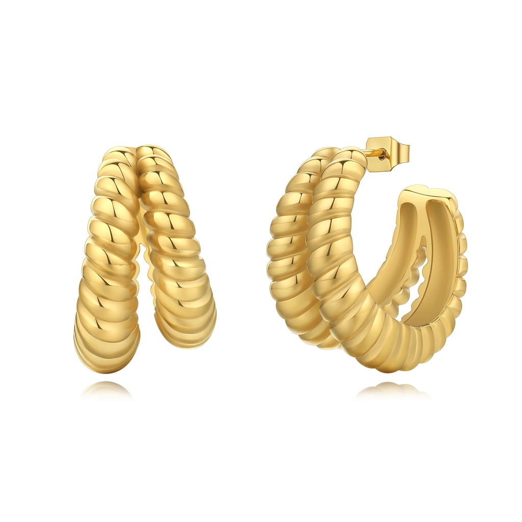 Chunky Gold Stainless Steel Hoop Earrings Twisted Bold Retro Design