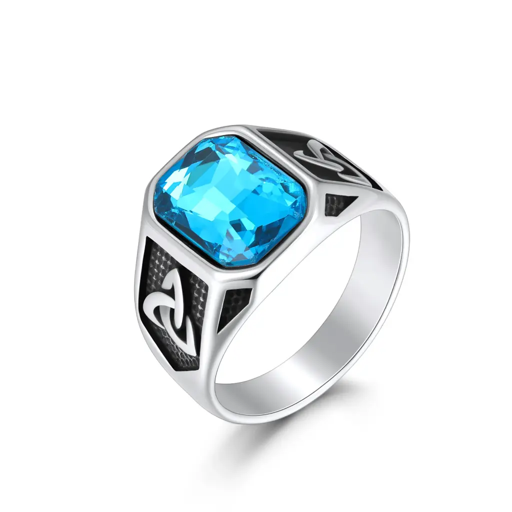 Premium Blue Gemstone Celtic Motif Men's Ring | Custom Jewelry Manufacturer | Jinyi Jewelry DJ01R0147