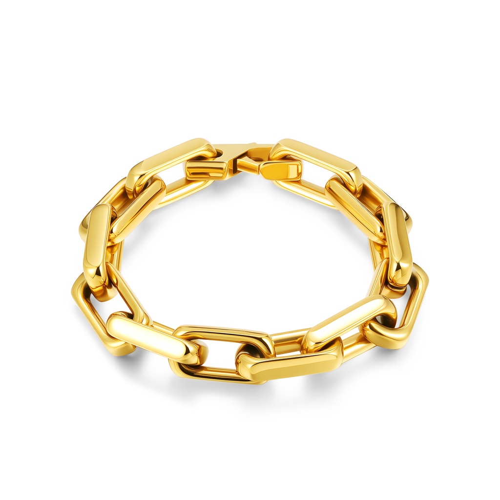 Chunky Gold-Plated Stainless Steel Bracelet With Rectangular Chain Links