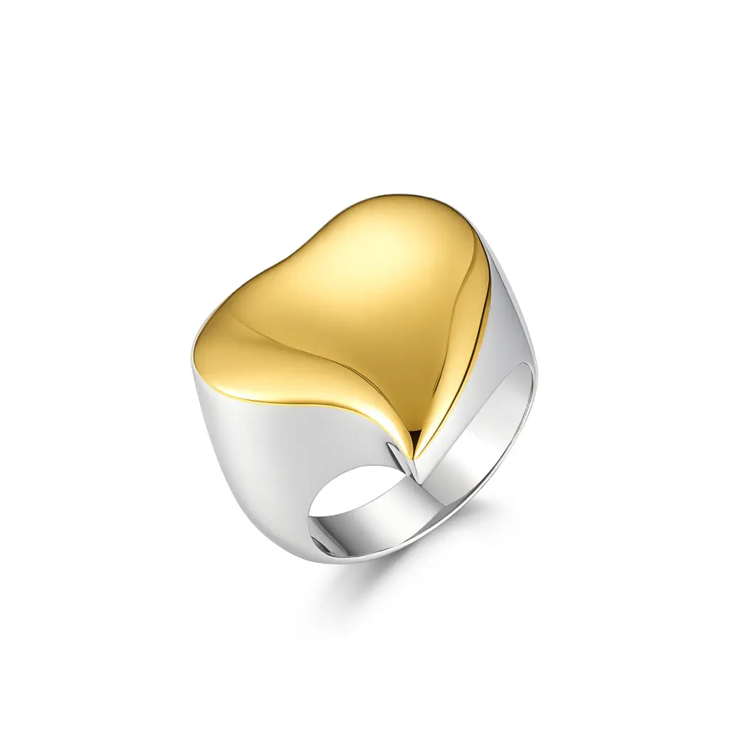 Elegant Two-Tone Gold Heart Ring – Statement Everyday Jewelry DJ01R0132
