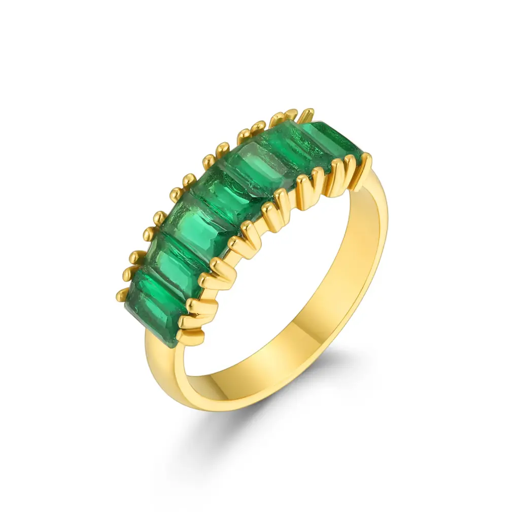 Elegant Baguette Green Gemstone Ring – Sophisticated Everyday Jewelry DJ01R0149