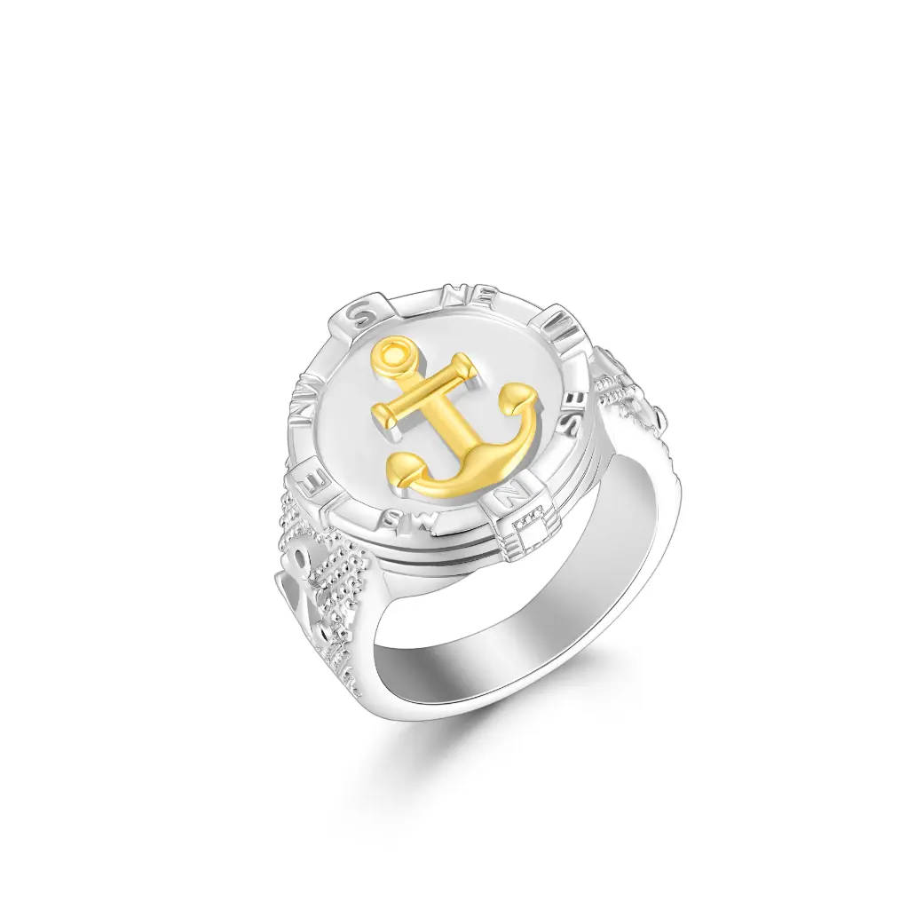 Nautical Compass Anchor Signet Ring – Sophisticated Fashion Jewelry DJ01R0154
