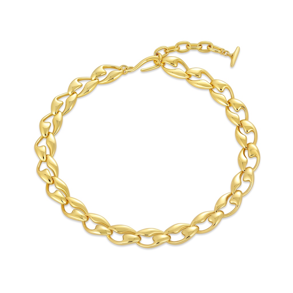 Chunky Polished Gold Chain Necklace with Sculpted Links
