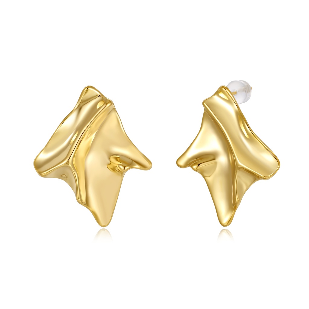 Abstract Folded Gold Geometric Statement Stud Earrings