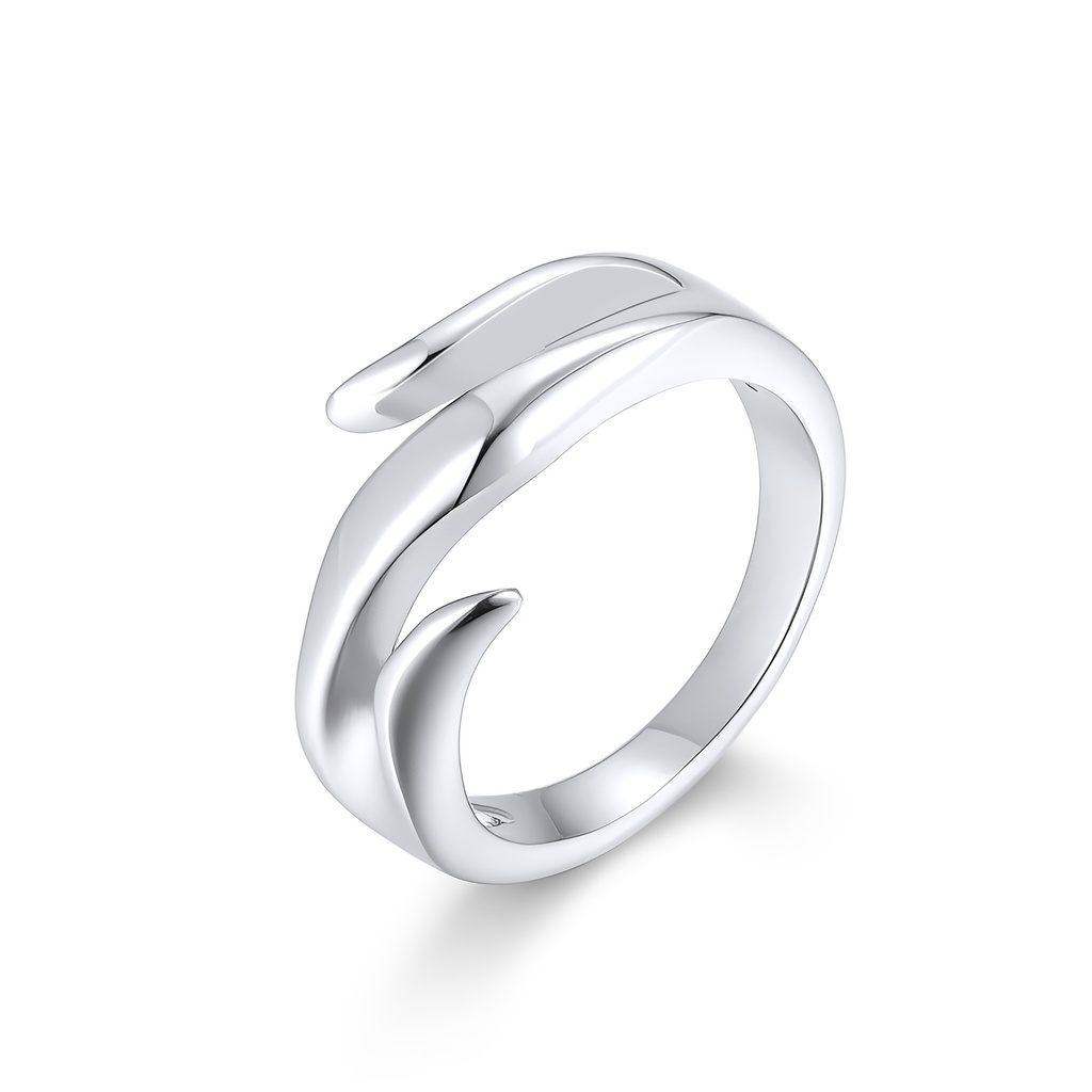 Adjustable Stainless Steel Wave-Inspired Ring with Polished Modern Design
