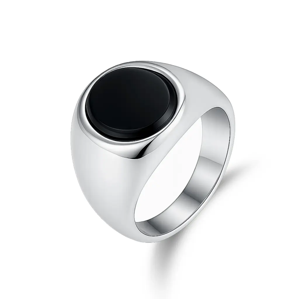 Wholesale Black Stone Signet Ring | Custom B2B Jewelry Manufacturer | Jinyi Jewelry DJ01R0635