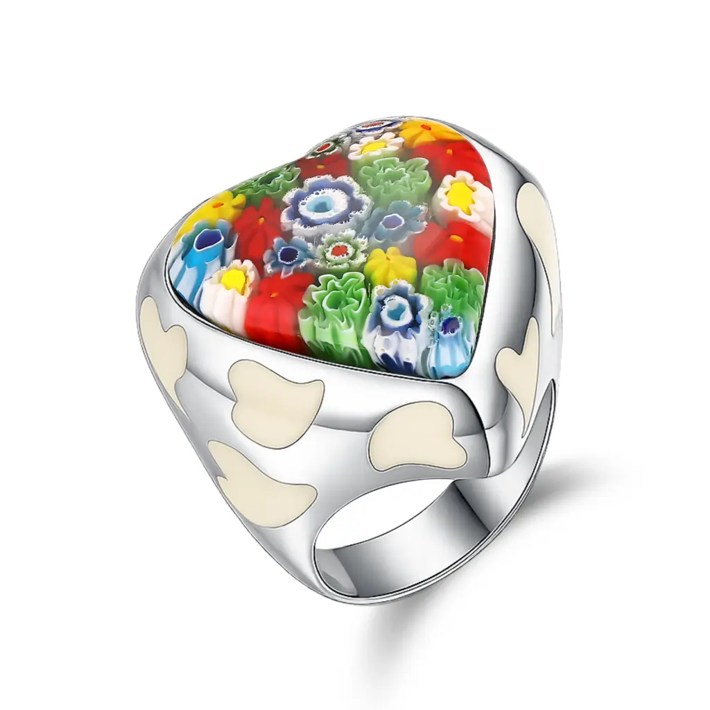 Wholesale Murano Glass Heart Ring | OEM 925 Silver & Stainless Steel Jewelry Manufacturer DJ01R0678-2