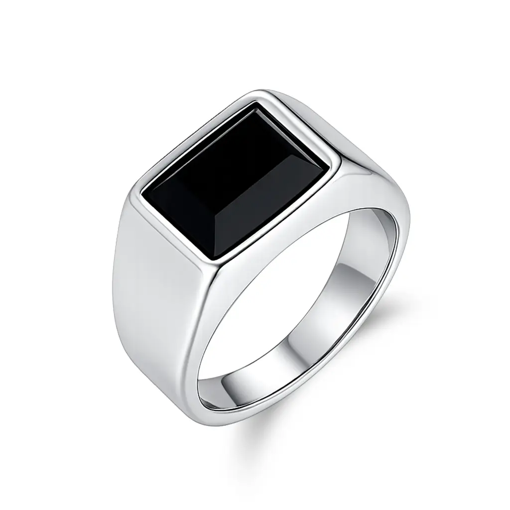 Wholesale Custom Black Stone Signet Ring | OEM Jewelry Manufacturer DJ01R0732