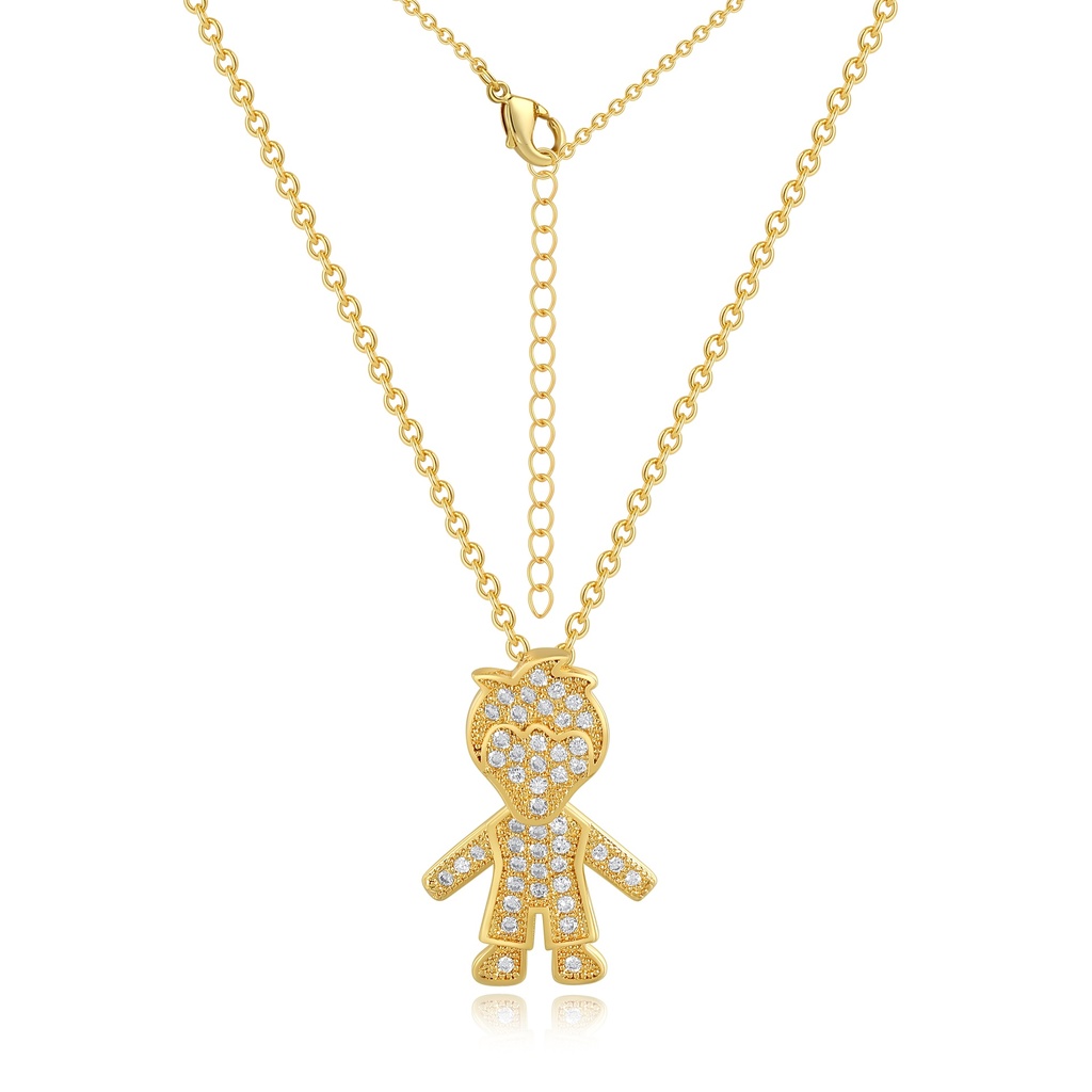 Adorable Boy-Shaped Pendant Necklace in Gold with CZ Accents