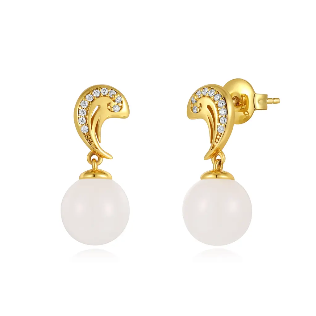 Wholesale Gold Pearl Drop Earrings | Custom Jewelry Manufacturer JY09E0023