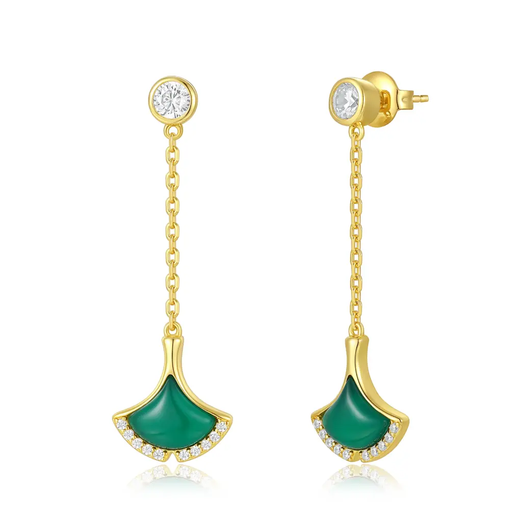 Wholesale Green Ginkgo Drop Earrings | Custom Jewelry Manufacturer JY09E0033-1