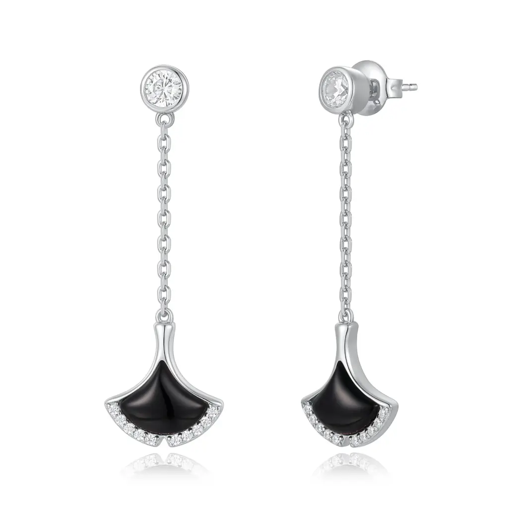 Wholesale 925 Sterling Silver Black Enamel Drop Earrings | Jinyi Jewelry JY09E0033-2