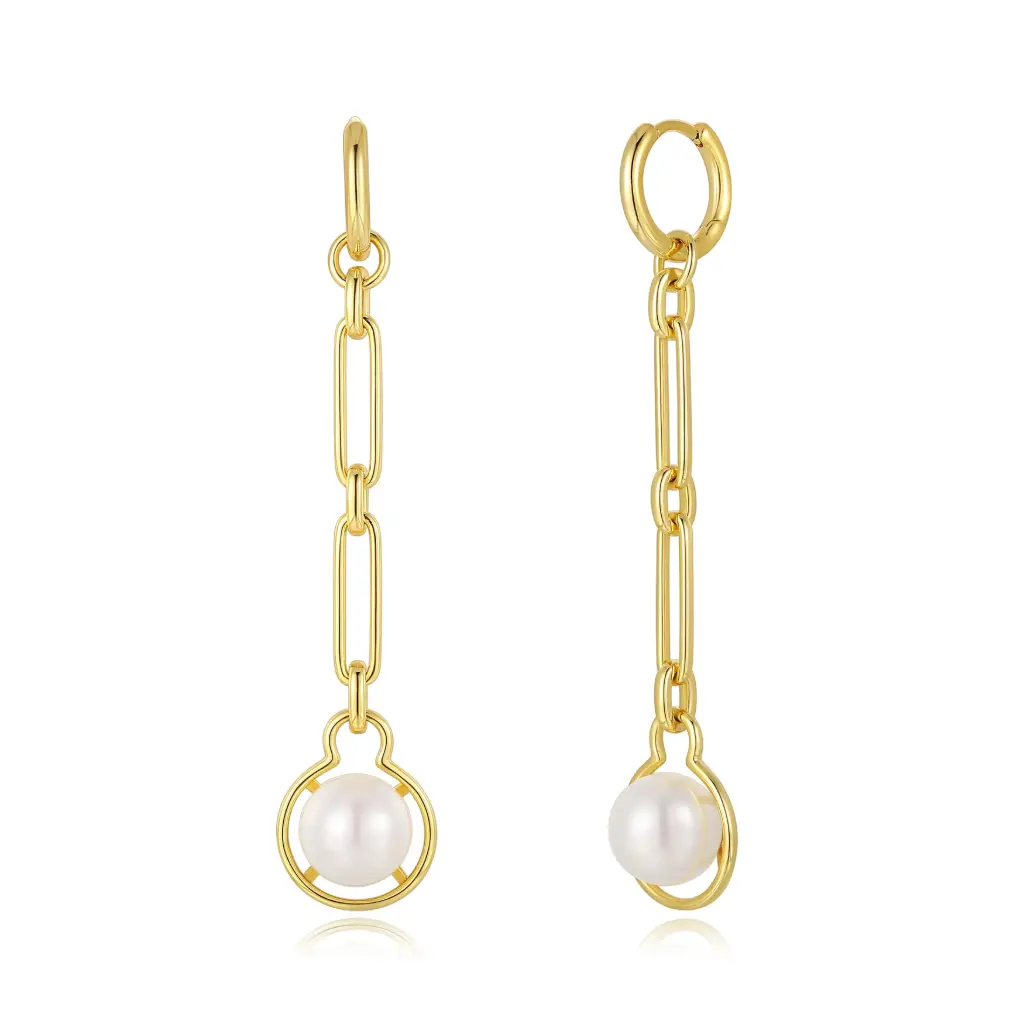 Wholesale Gold-Plated Long Chain Pearl Drop Earrings | Jinyi Jewelry JY09E0041