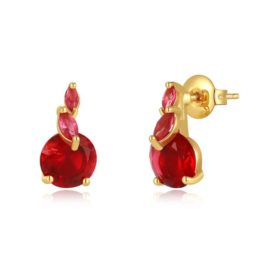 Wholesale Gold-Plated Red Crystal Cluster Stud Earrings | Jinyi Jewelry JY09E0053