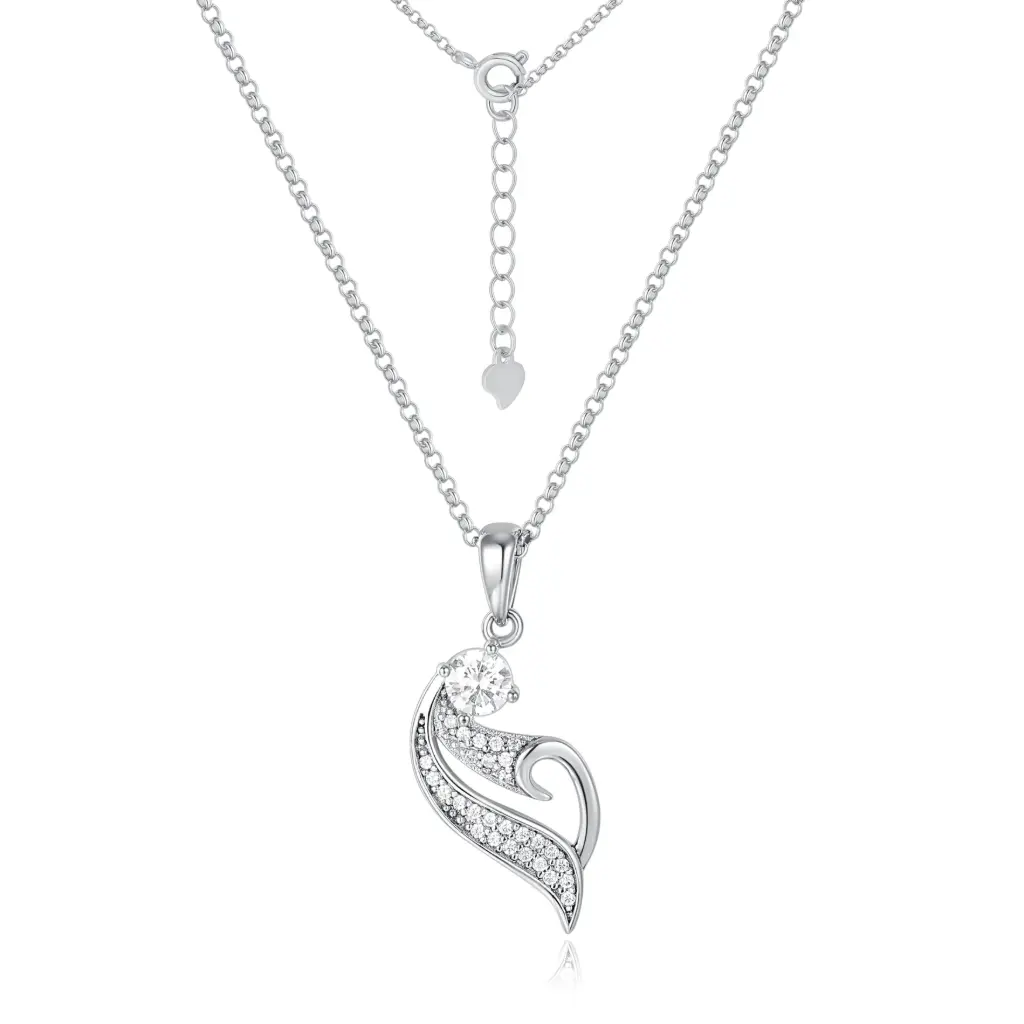 Wholesale Silver Curved Pavé Crystal Pendant Necklace JY09N0023