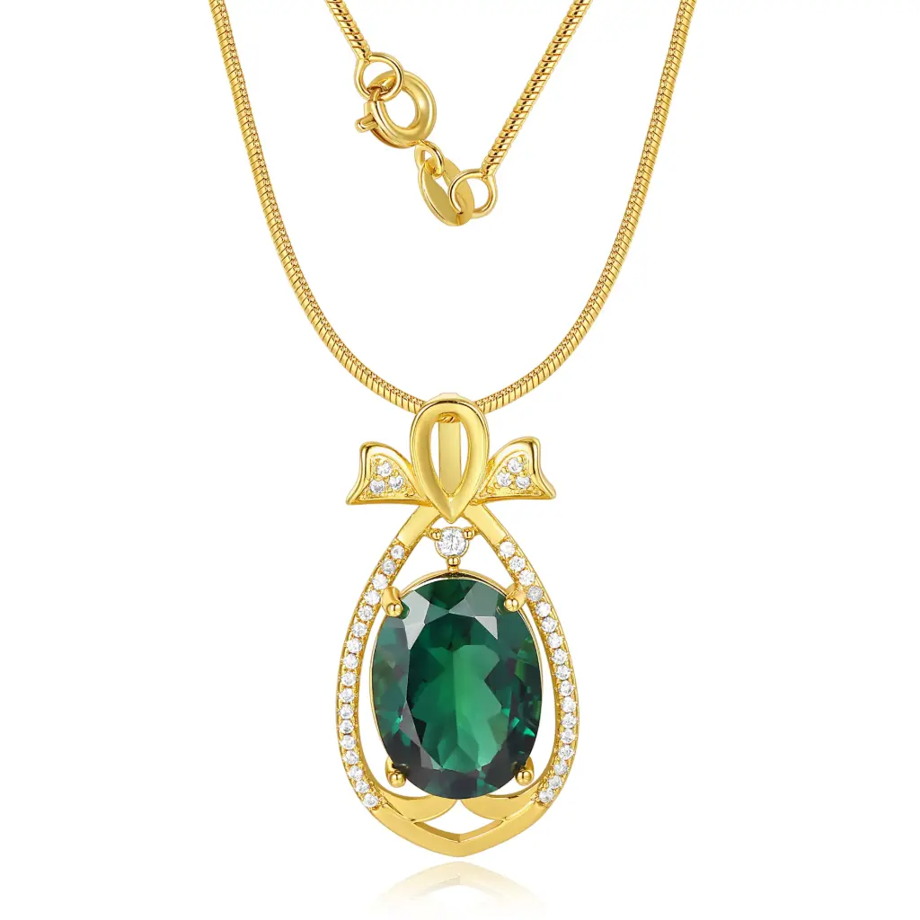 Wholesale Green Gemstone Pendant | Gold Jewelry Manufacturer & 925 Silver JY09N0114