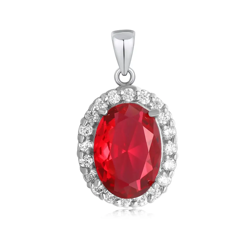 Wholesale Ruby Halo Pendant | 925 Sterling Silver Jewelry Manufacturer  JY09P0090