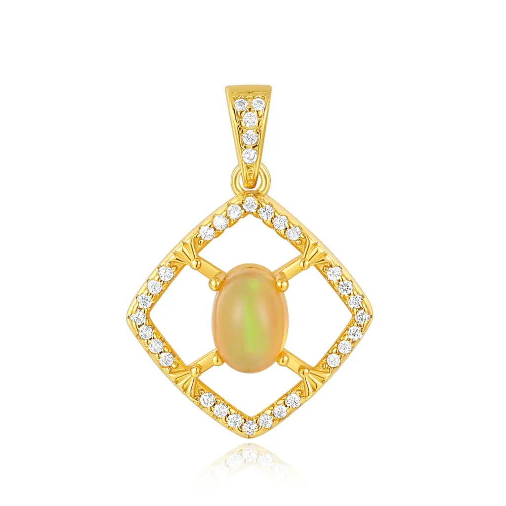 Gold Geometric Opal Pendant | Custom Jewelry Manufacturer | Jinyi Jewelry JY13P0004-2