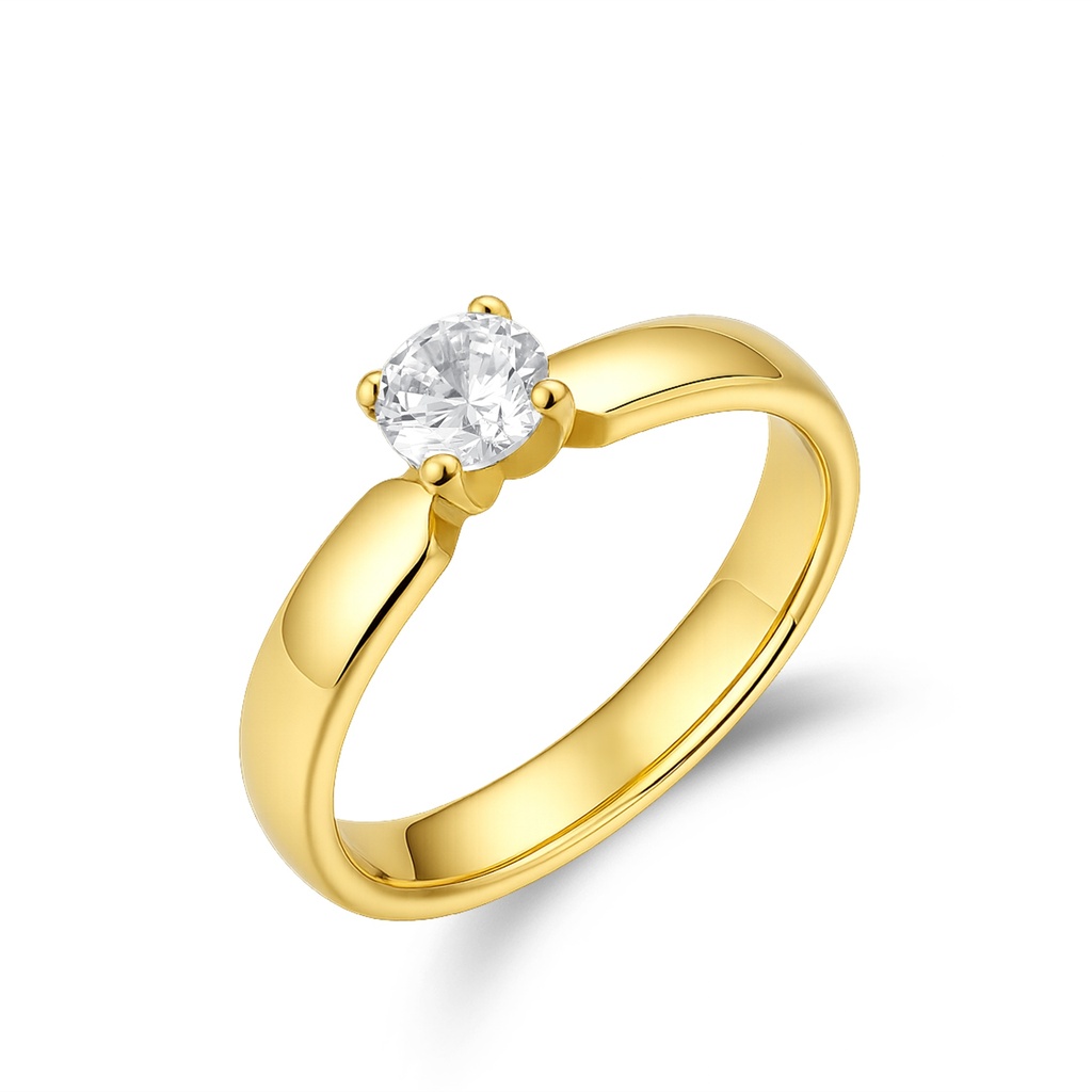 Classic Gold Round Solitaire Stainless Steel Engagement Ring