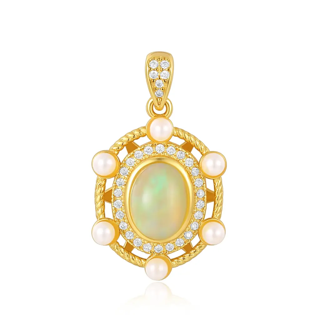 Elegant Opal & Pearl Gold Pendant | Custom Jewelry Manufacturer | Jinyi Jewelry JY13P0007-1