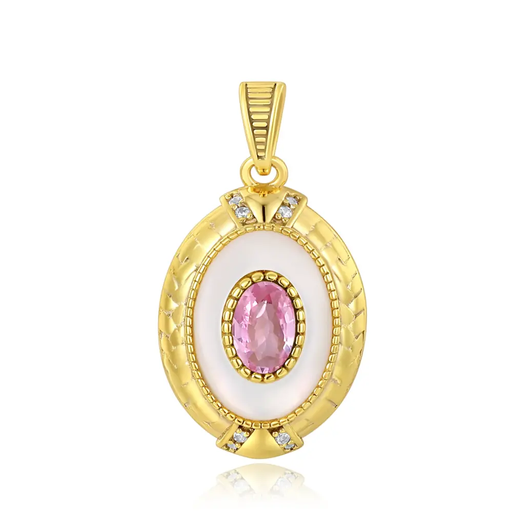 Gold Pink Sapphire & Mother-of-Pearl Oval Pendant | Jinyi Jewelry JY13P0010-1