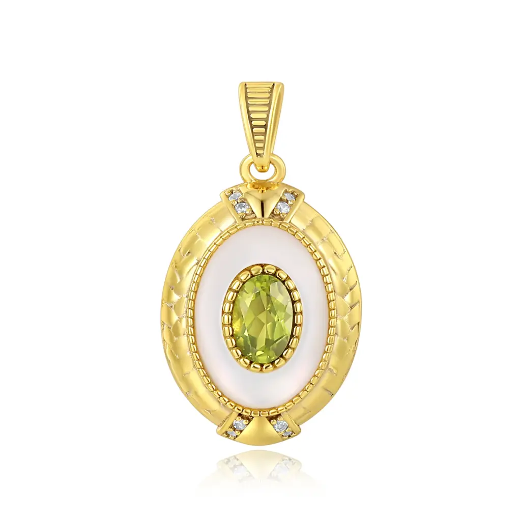 Gold Peridot & Mother-of-Pearl Oval Pendant | Jinyi Jewelry JY13P0010-2