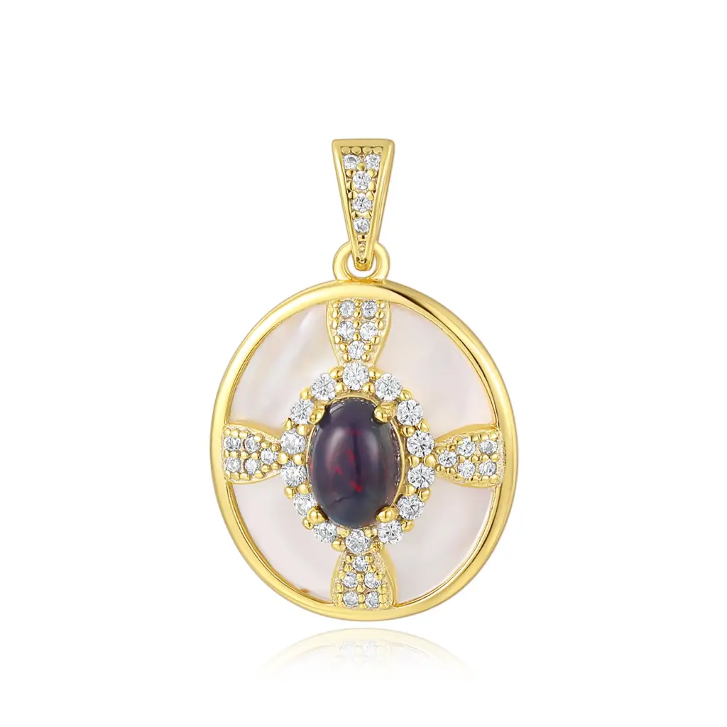 Gold Black Opal & Mother-of-Pearl Cross Pendant | Jinyi Jewelry JY13P0011