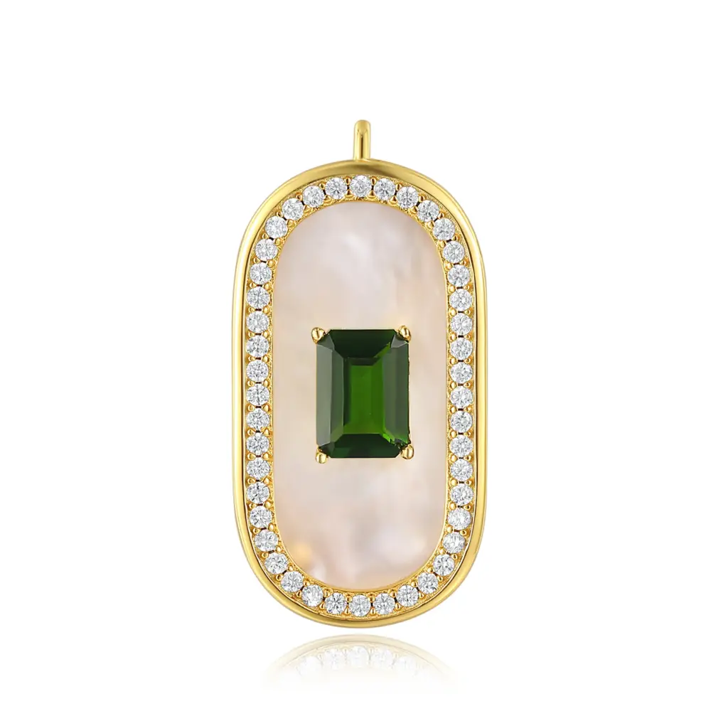 Gold Emerald-Cut Green Tourmaline & Mother-of-Pearl Pendant | Jinyi Jewelry JY13P0012